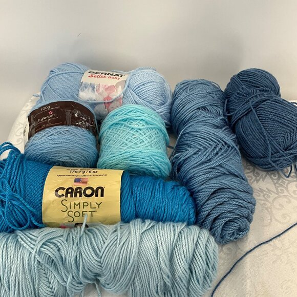 Assorted Blue Yarn Bundle Caron Simply Soft Bernat Softee Baby Stylecraft Acryli - Picture 1 of 4